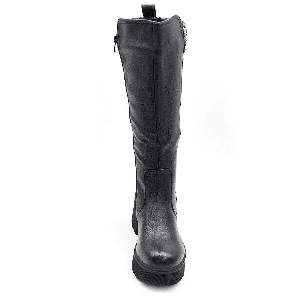 Scarpe Stivali Motociclista Biker Da Donna Doppio Zip Cerniera Tacco 6631