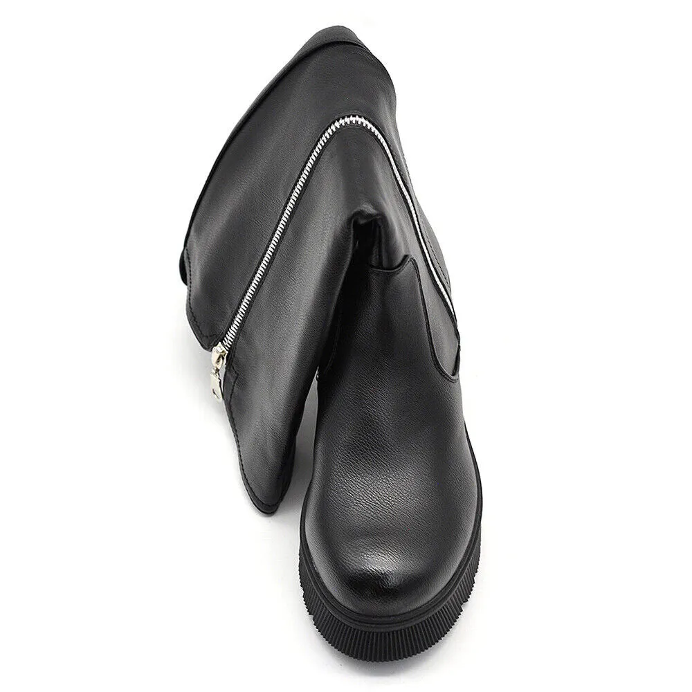 Scarpe Stivali Motociclista Biker Da Donna Doppio Zip Cerniera Tacco 6631