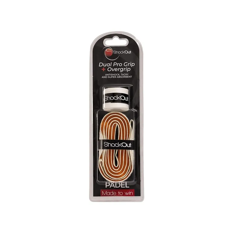 SHOCKOUT DUAL PRO GRIP + OVERGRIP ANTI VIBRAZIONE TRASPIRANTE PADEL PER PALA RACCHETTA PADDLE TENNIS - BIANCO/ARANCIONE