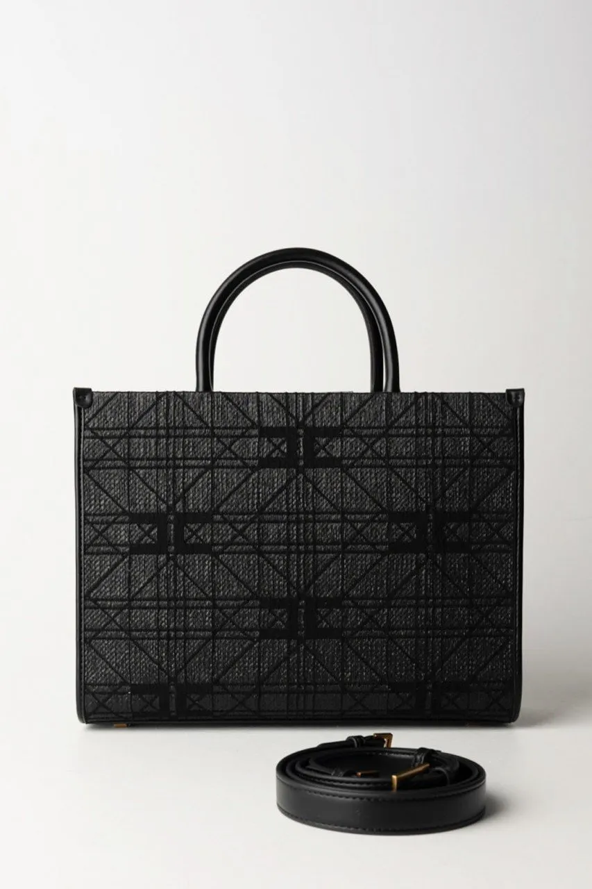 Shopper media in rafia con logo Nero