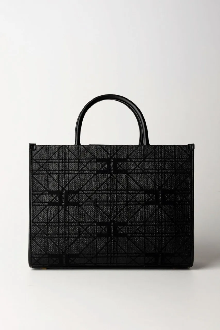 Shopper media in rafia con logo Nero