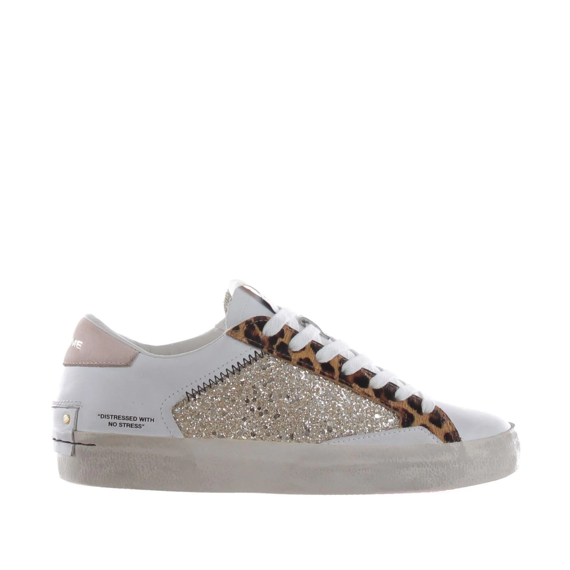 Sneaker distressed in pelle con glitter