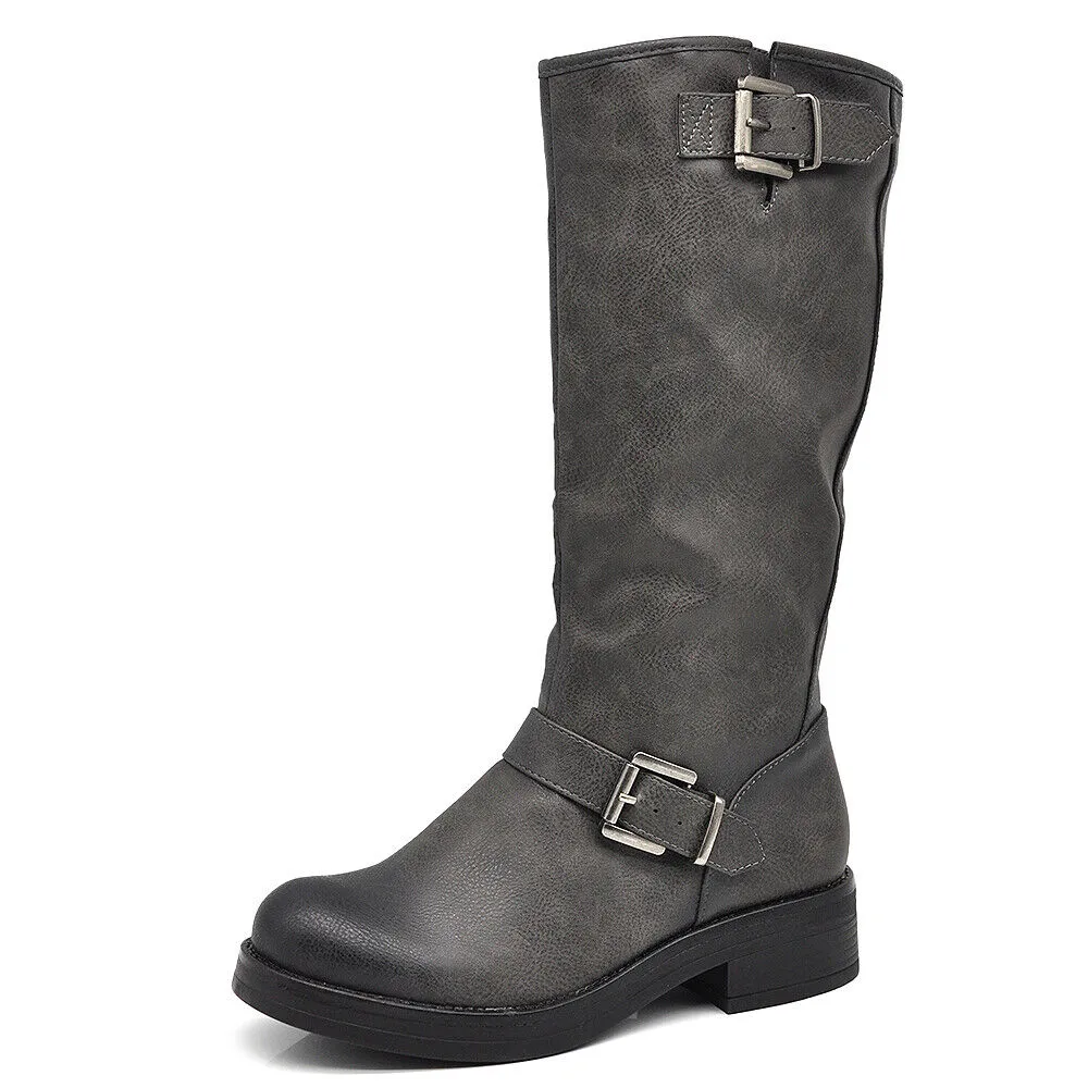 Stivali Da Donna Moto Motociclista Biker Anfibi Doppie Fibbie K1821-2