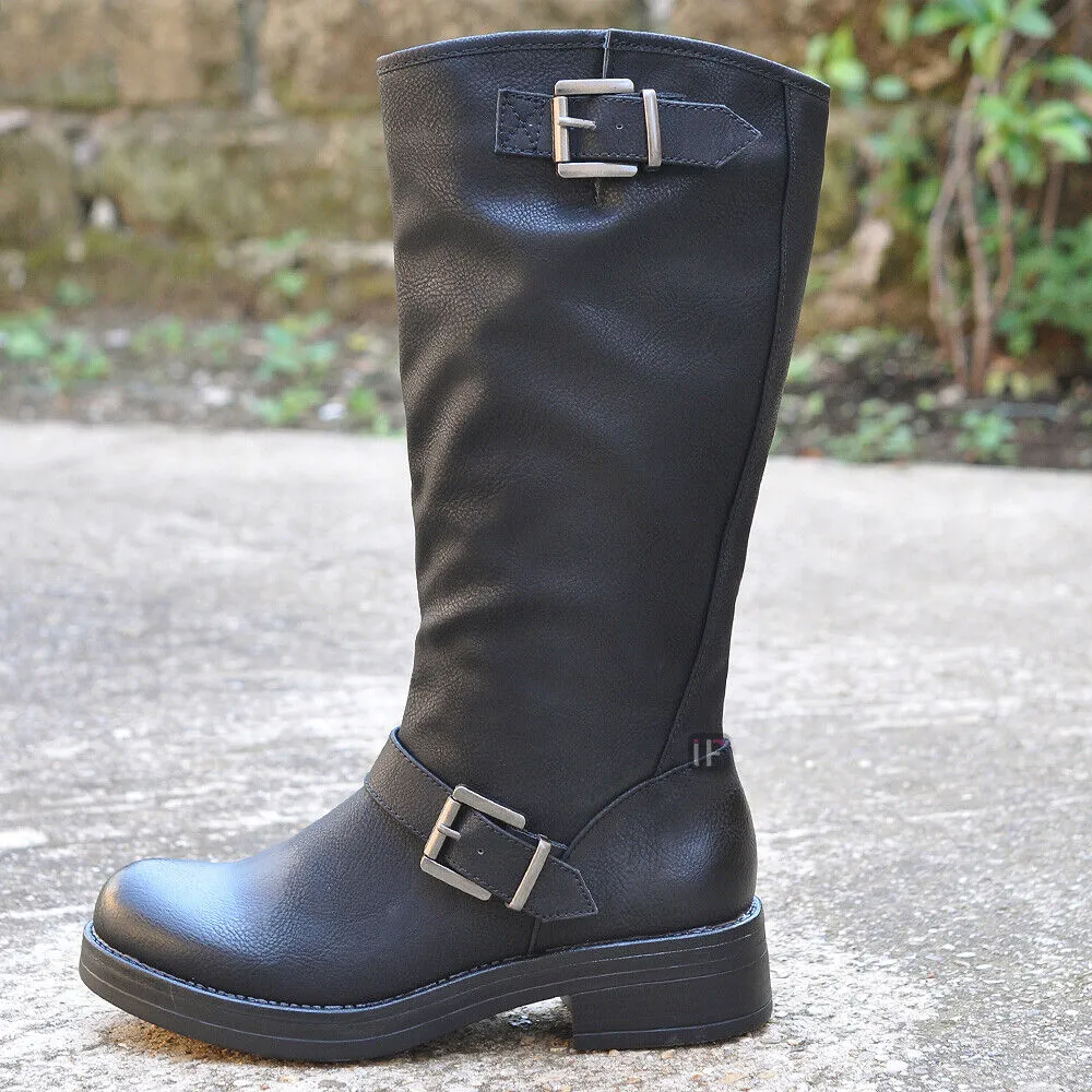 Stivali Da Donna Moto Motociclista Biker Anfibi Doppie Fibbie K1821-2
