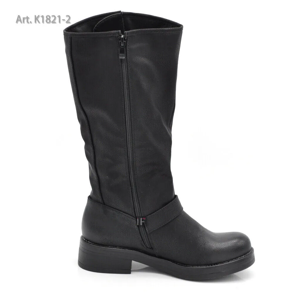 Stivali Da Donna Moto Motociclista Biker Anfibi Doppie Fibbie K1821-2
