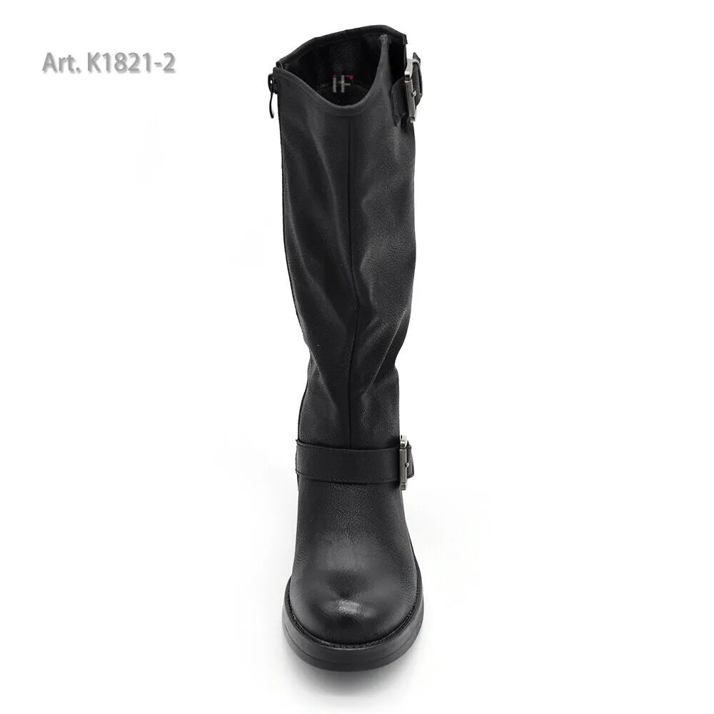 Stivali Da Donna Moto Motociclista Biker Anfibi Doppie Fibbie K1821-2