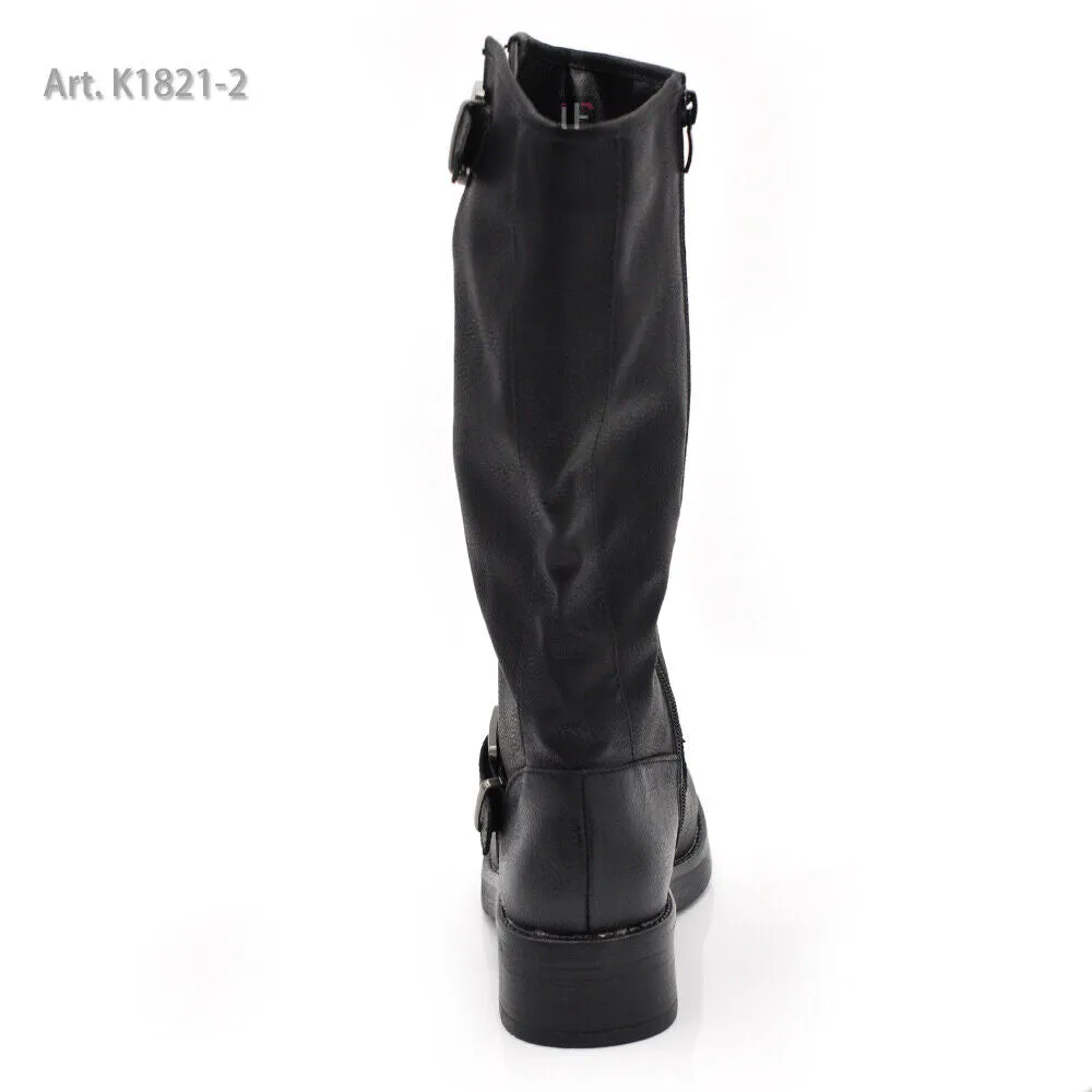 Stivali Da Donna Moto Motociclista Biker Anfibi Doppie Fibbie K1821-2