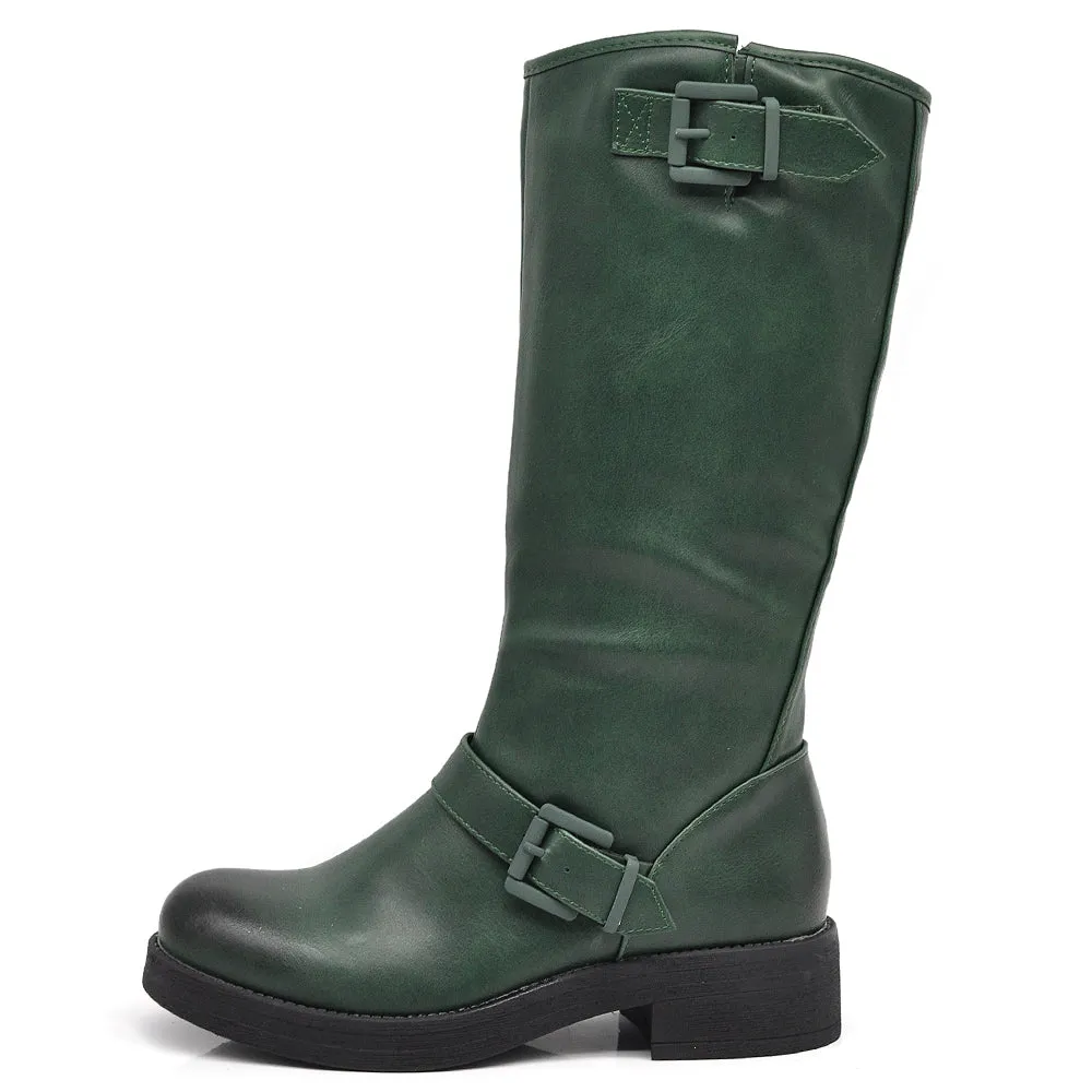 Stivali Da Donna Moto Motociclista Biker Anfibi Doppie Fibbie K1821-2