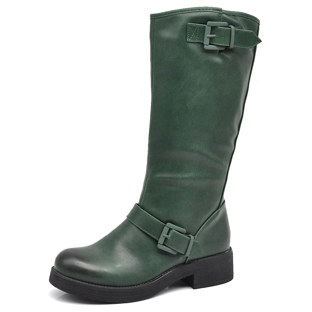 Stivali Da Donna Moto Motociclista Biker Anfibi Doppie Fibbie K1821-2