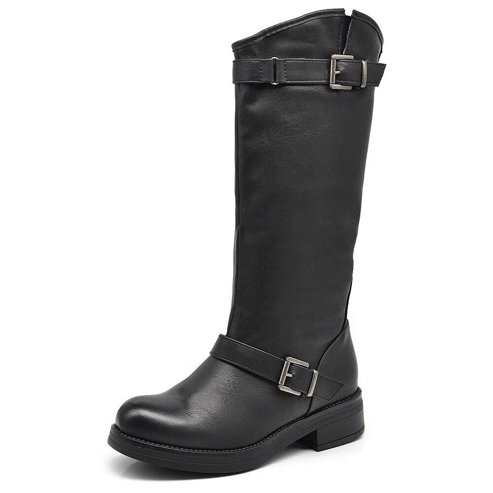 Stivali Da Donna Moto Motociclista Biker Anfibi Doppie Fibbie LY55-1