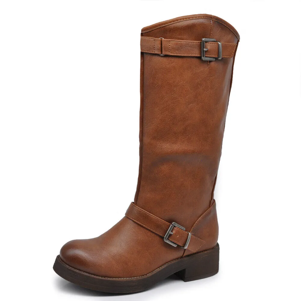 Stivali Da Donna Moto Motociclista Biker Anfibi Doppie Fibbie LY55-1