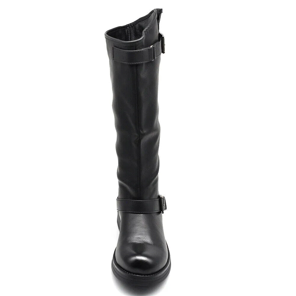 Stivali Da Donna Moto Motociclista Biker Anfibi Doppie Fibbie LY55-1