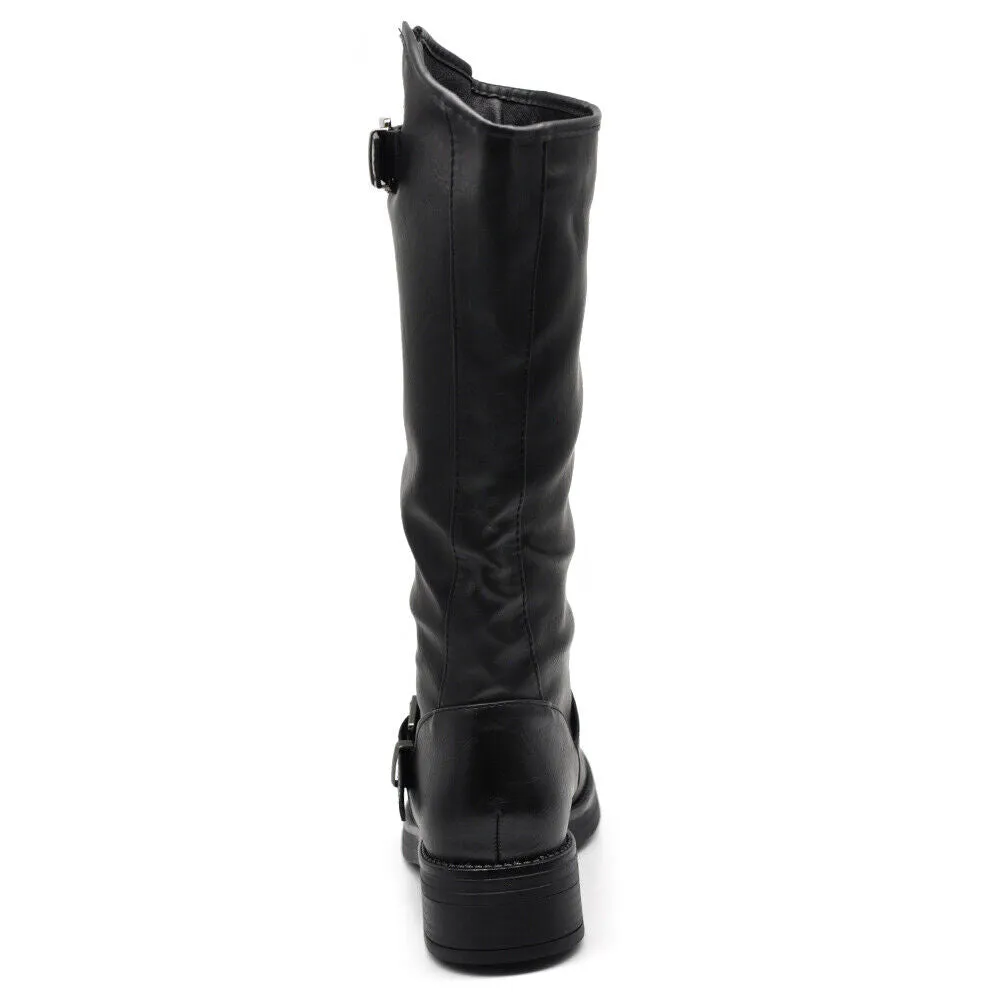 Stivali Da Donna Moto Motociclista Biker Anfibi Doppie Fibbie LY55-1