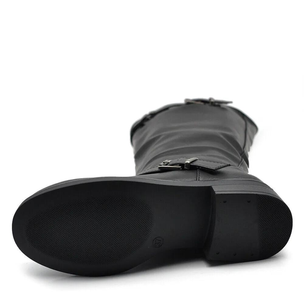 Stivali Da Donna Moto Motociclista Biker Anfibi Doppie Fibbie LY55-1