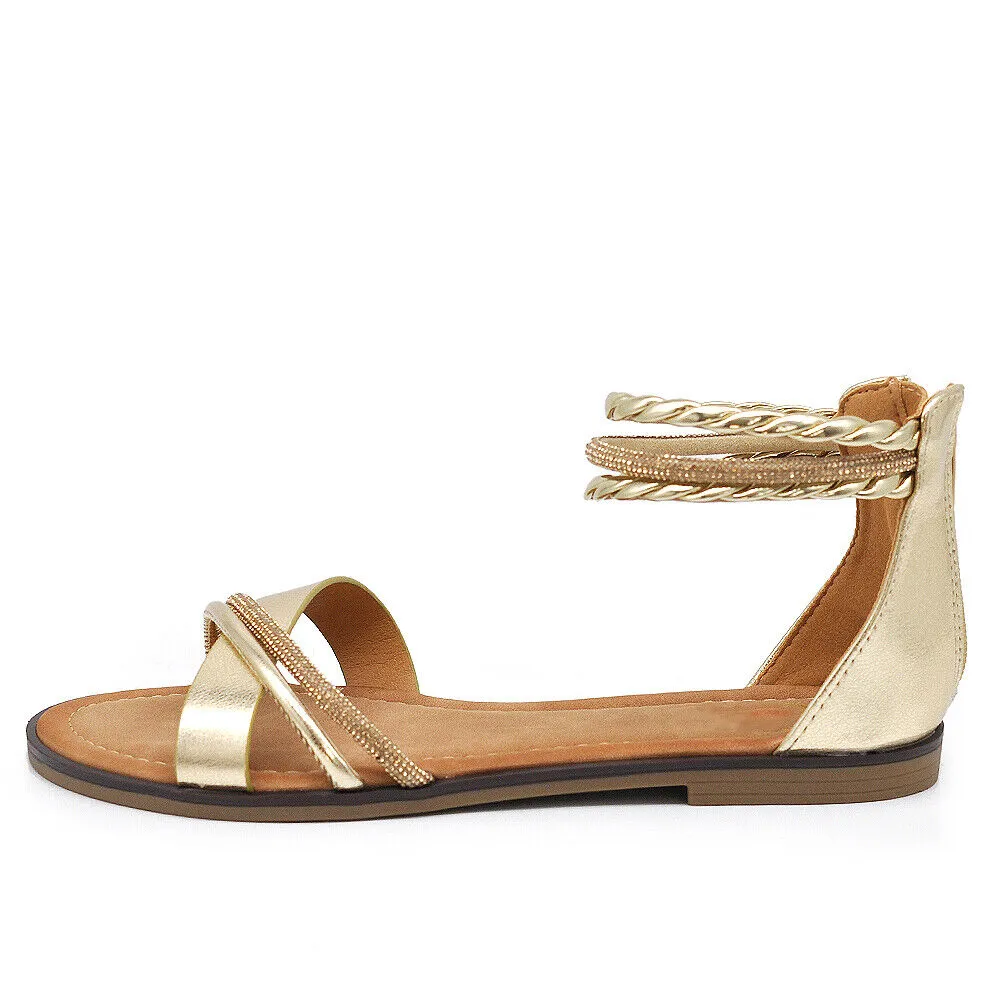 Stivali Estivi Scarpe Sandali Gioielo Bassi Da Donna Cinturini Caviglia 6W9110
