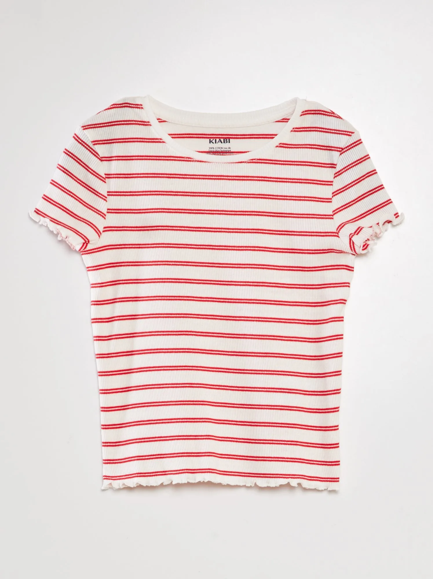 T-shirt a maniche corte a righe - ROSSO