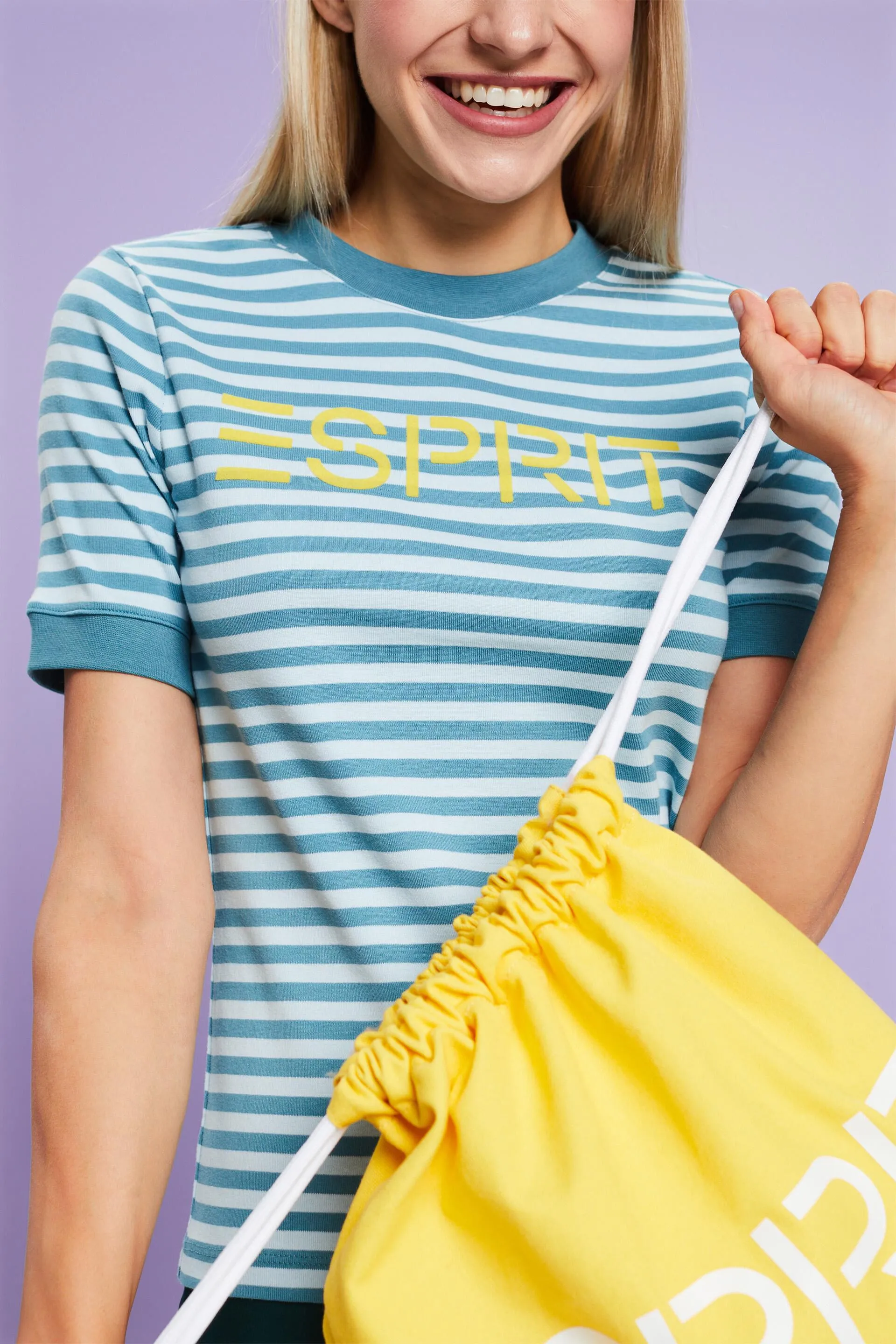 T-shirt in cotone a righe con stampa del logo
