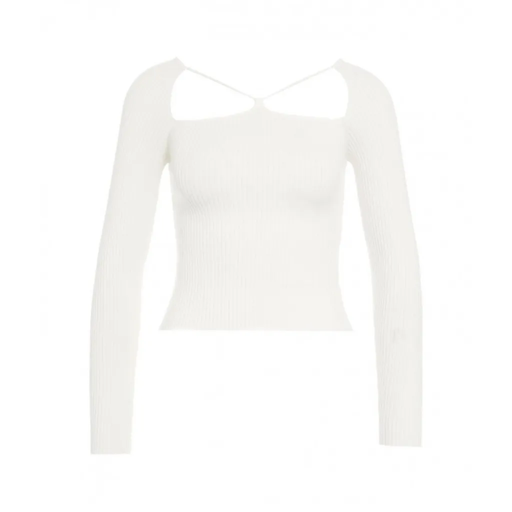 Top in maglia a coste con allacciatura bianco