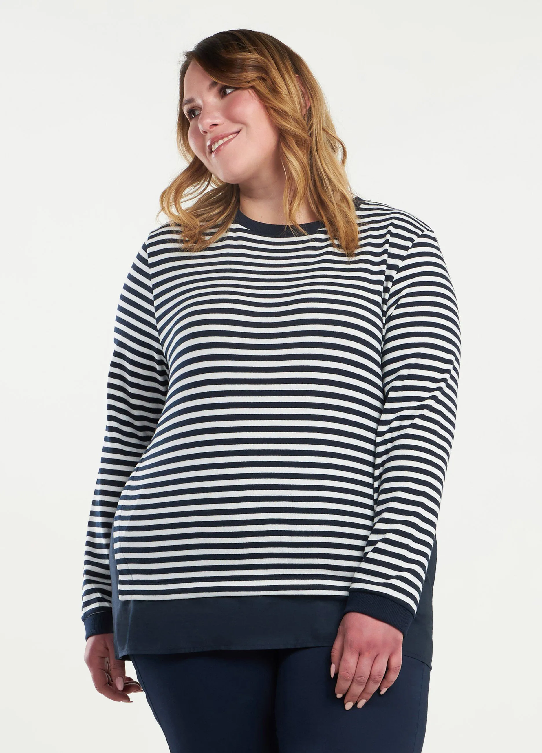 Tricot curvy a manica lunga a righe donna