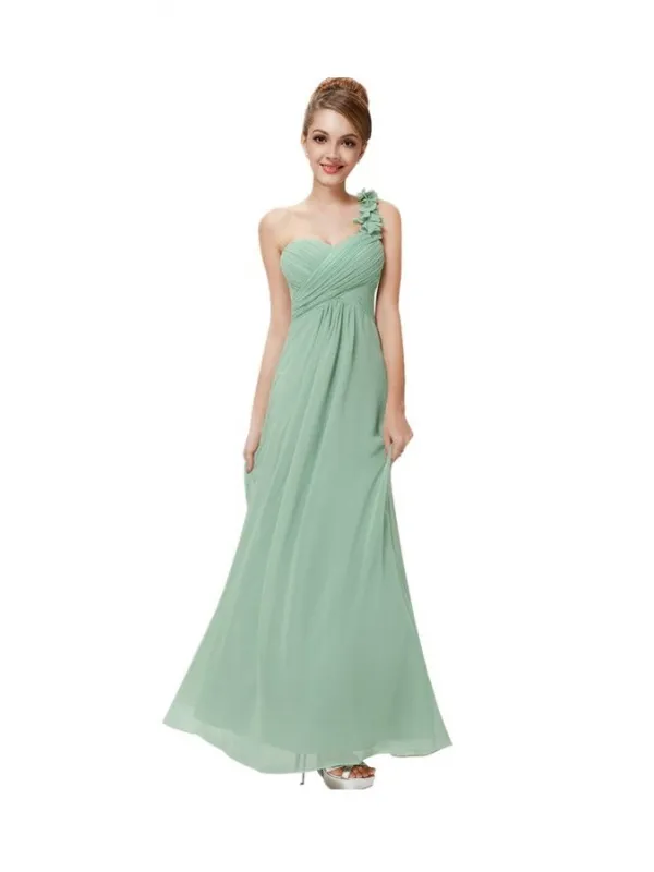 Vestito da damigella lungo a monospalla verde chiaro