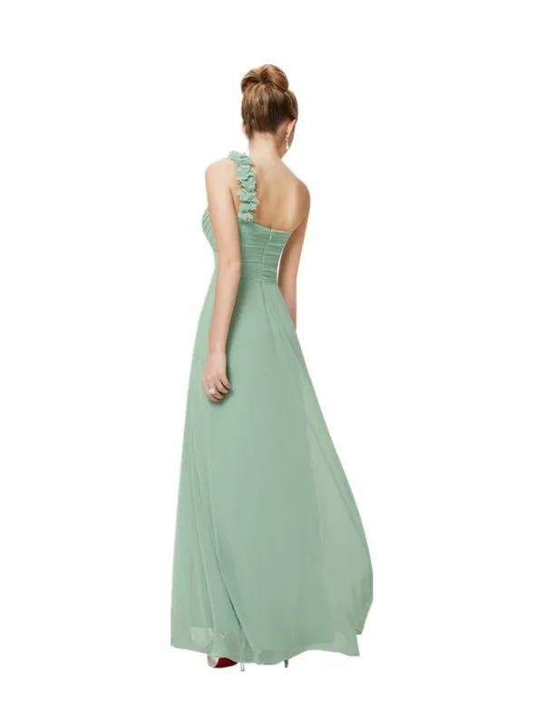 Vestito da damigella lungo a monospalla verde chiaro